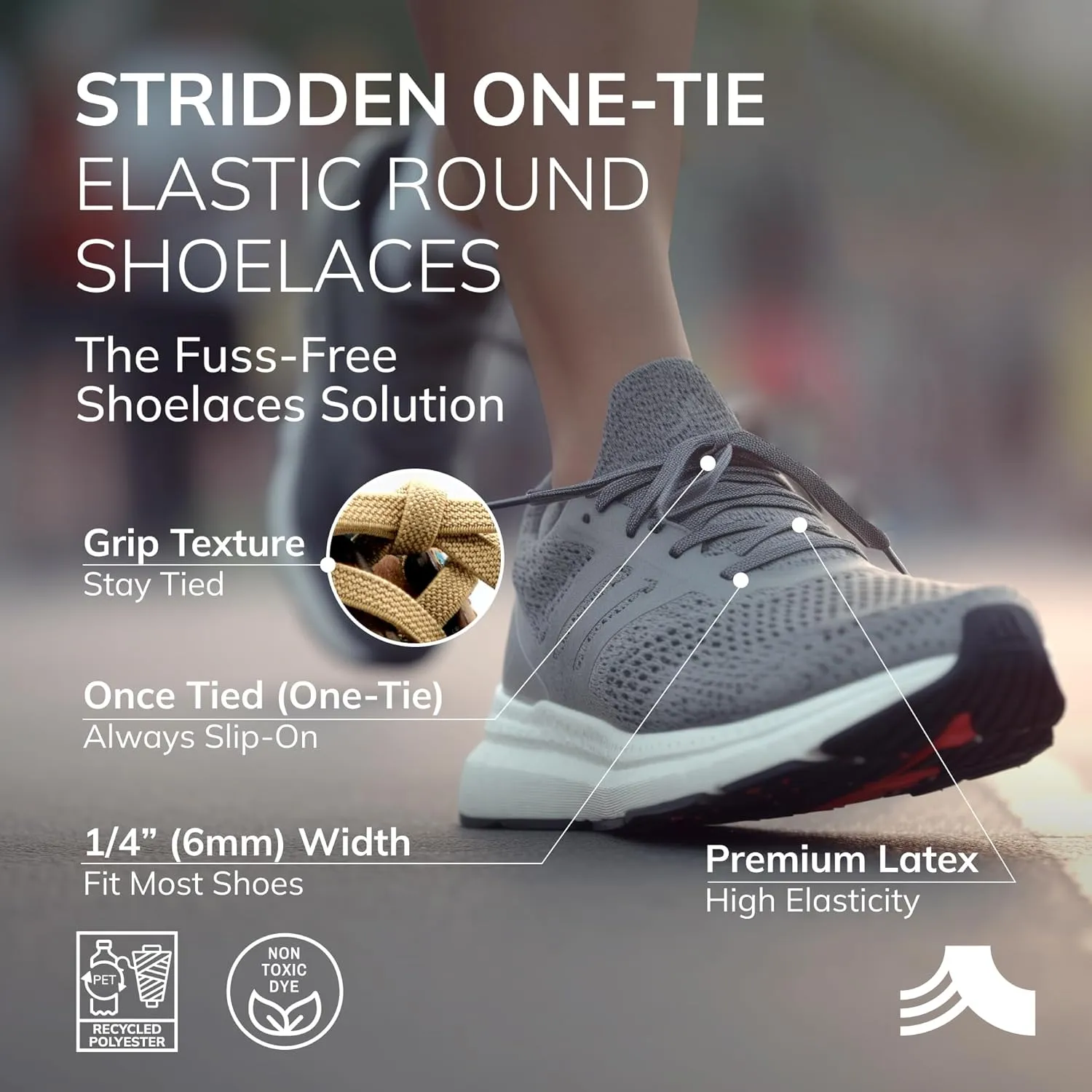 1 Pair One-Tie Elastic Flat Shoelaces for Sneakers Boots, Eco-Positive Stretch Lace Turns Shoes Into Slip-Ons/No-Tie