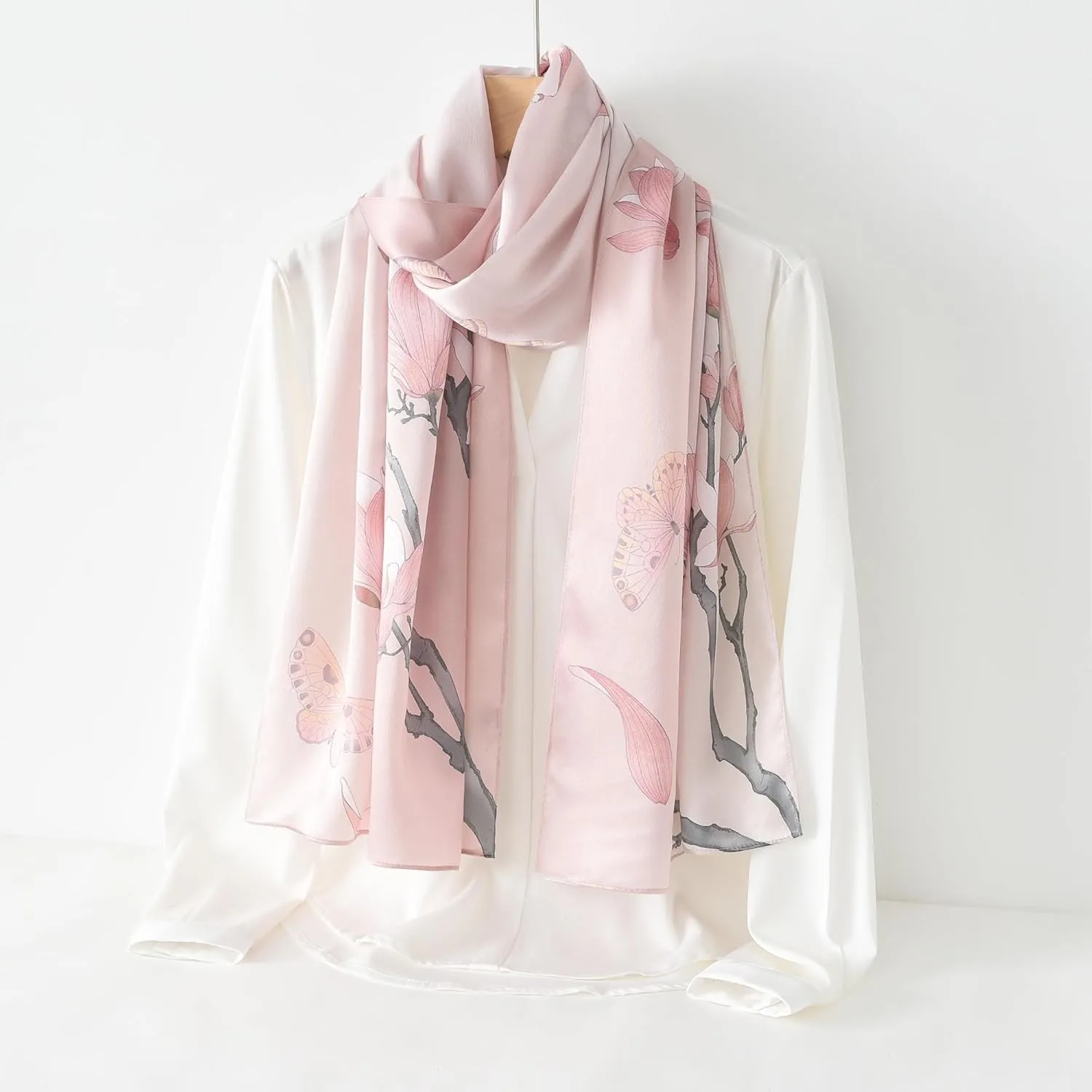 100% Mulberry Silk Scarf - 70'' X 21'' Long Satin Fashion Designer Scarf - Lightweight Wraps with Gift Packed