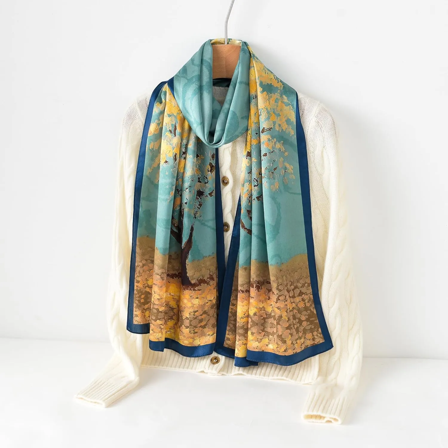 100% Mulberry Silk Scarf - 70'' X 21'' Long Satin Fashion Designer Scarf - Lightweight Wraps with Gift Packed