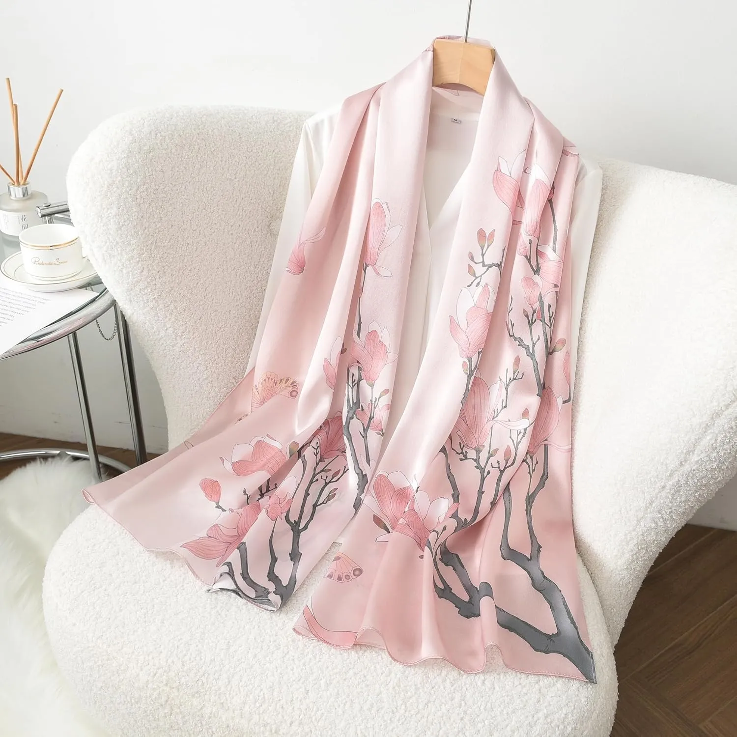 100% Mulberry Silk Scarf - 70'' X 21'' Long Satin Fashion Designer Scarf - Lightweight Wraps with Gift Packed