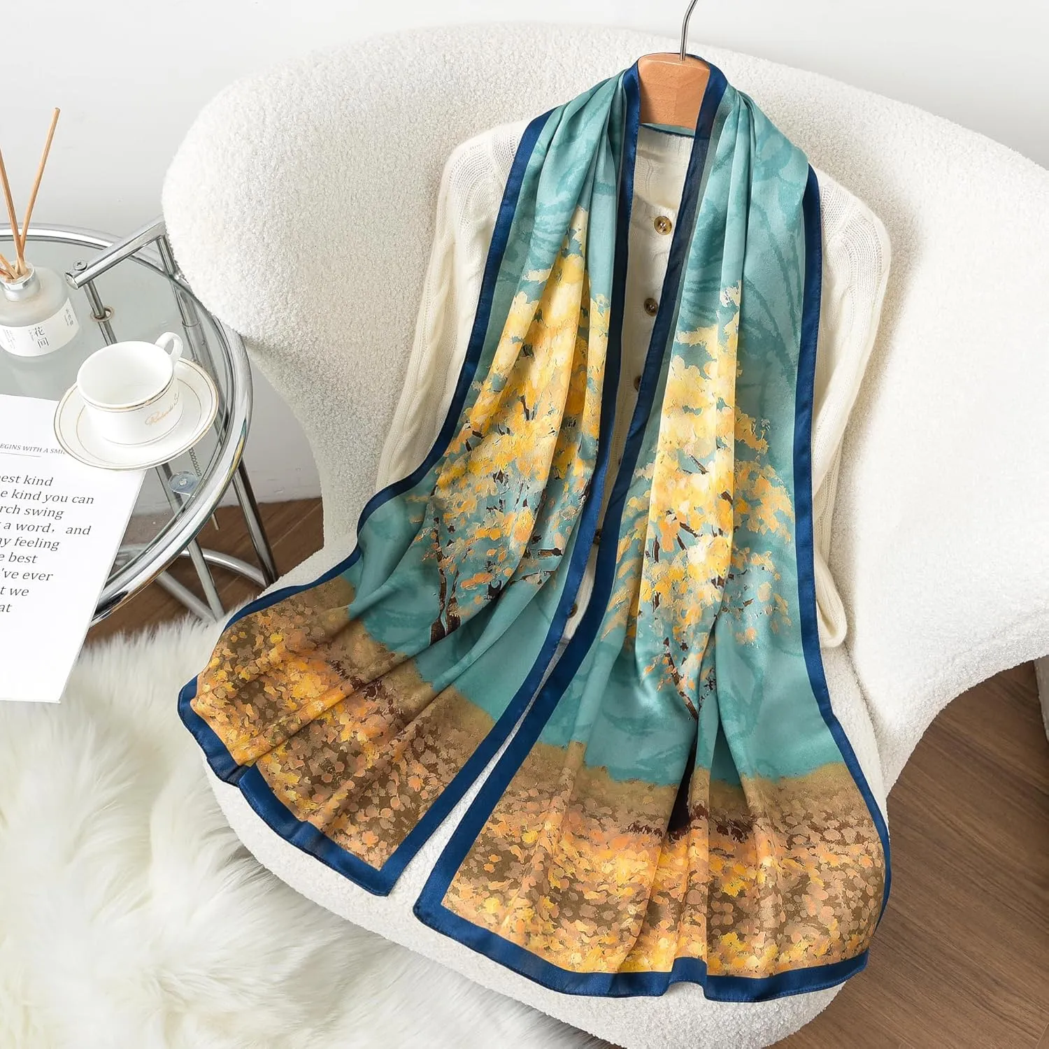 100% Mulberry Silk Scarf - 70'' X 21'' Long Satin Fashion Designer Scarf - Lightweight Wraps with Gift Packed