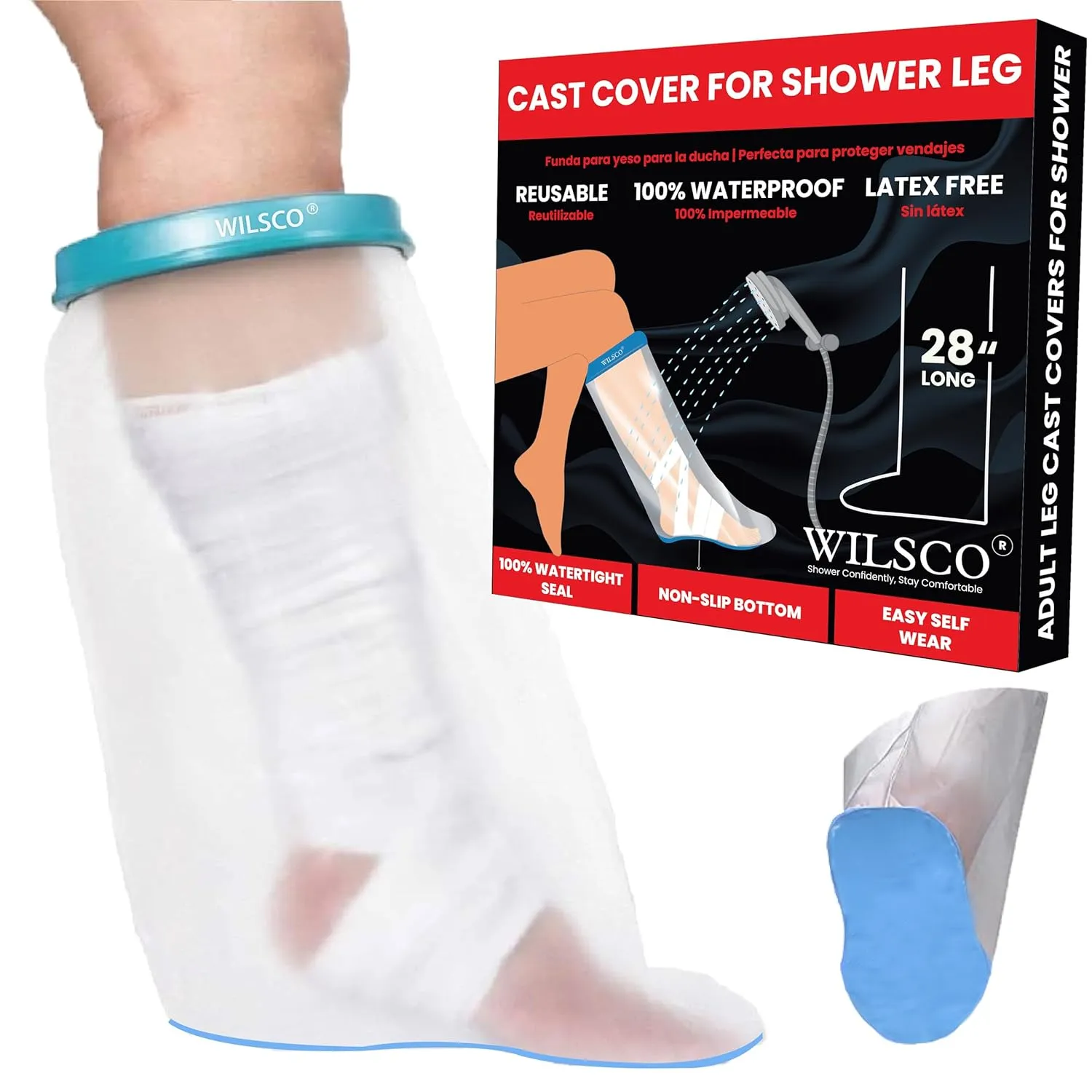 100% Waterproof Adult Cast Covers for Shower Leg, Resuable 28" Long,Easy to wear, Cast shower cover leg,foot bag for showering, post surgery waterproof foot boot covers, Plastic bag to cover leg