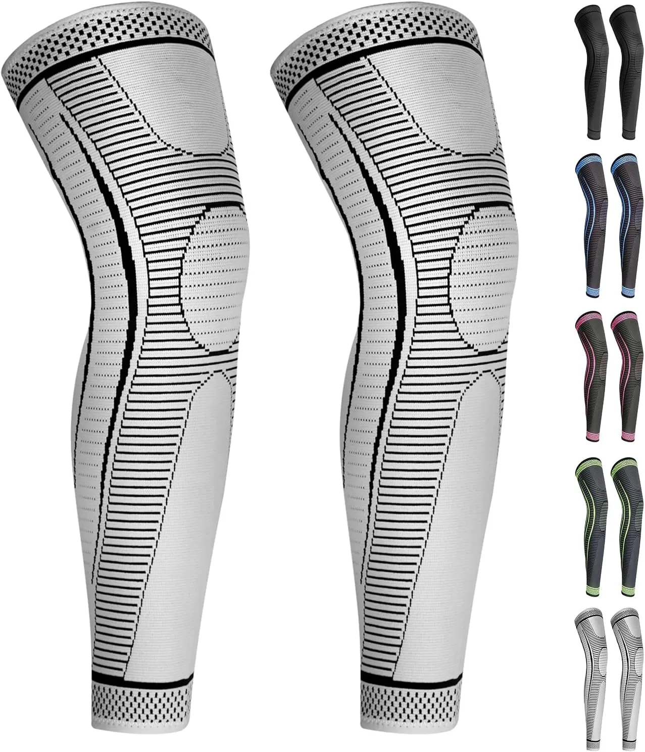 2 Pack Full Leg Compression Sleeves, Long Knee Brace Support for ACL,PCL, Meniscus Tear, Arthritis, Tendinitis
