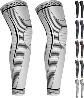 2 Pack Full Leg Compression Sleeves, Long Knee Brace Support for ACL,PCL, Meniscus Tear, Arthritis, Tendinitis