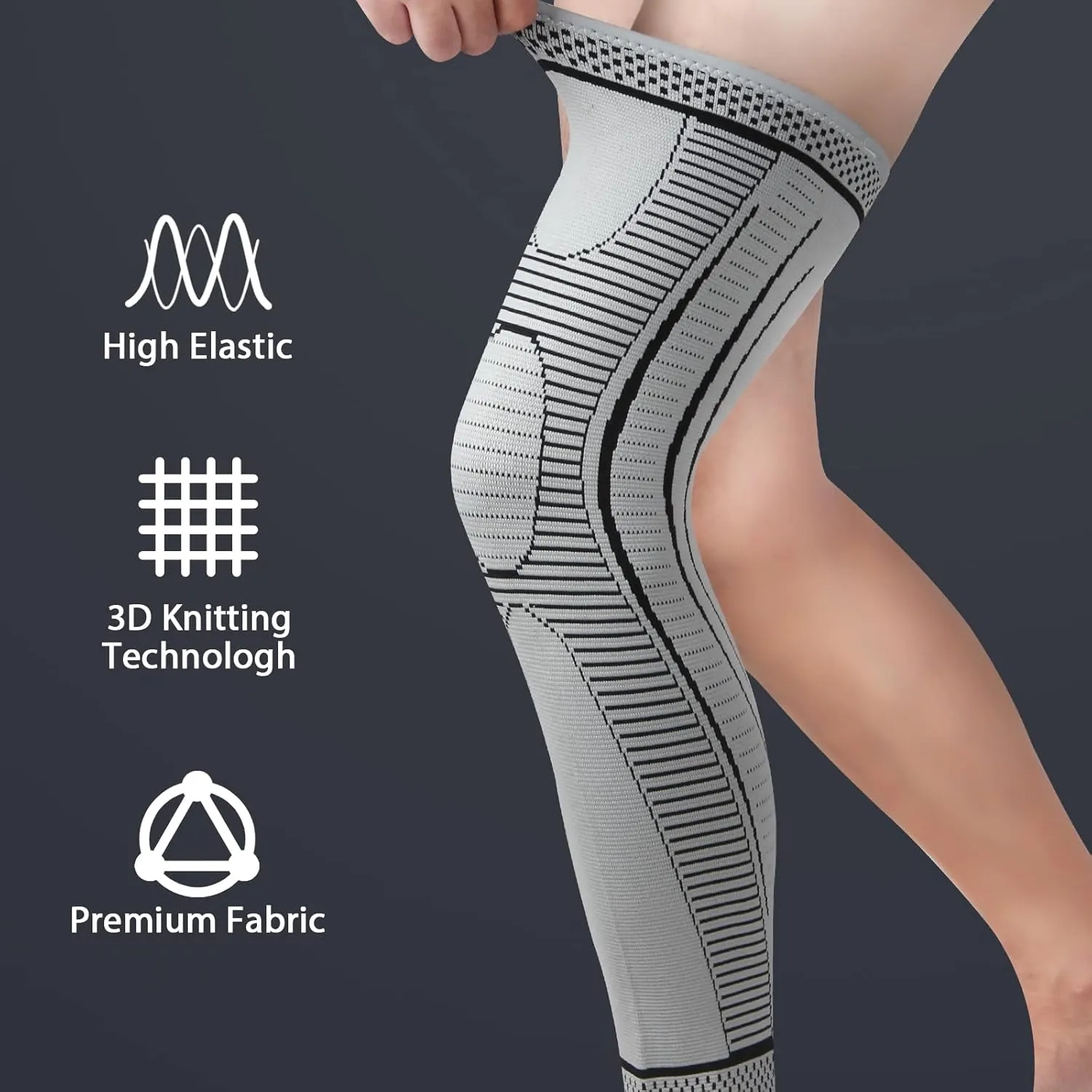 2 Pack Full Leg Compression Sleeves, Long Knee Brace Support for ACL,PCL, Meniscus Tear, Arthritis, Tendinitis