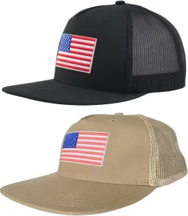 2 Pack XL Plus Size American Flag Trucker Hat Men's USA Patriotic Ball Cap,5 Panels, Flat BrimSnapback, Mesh-Back