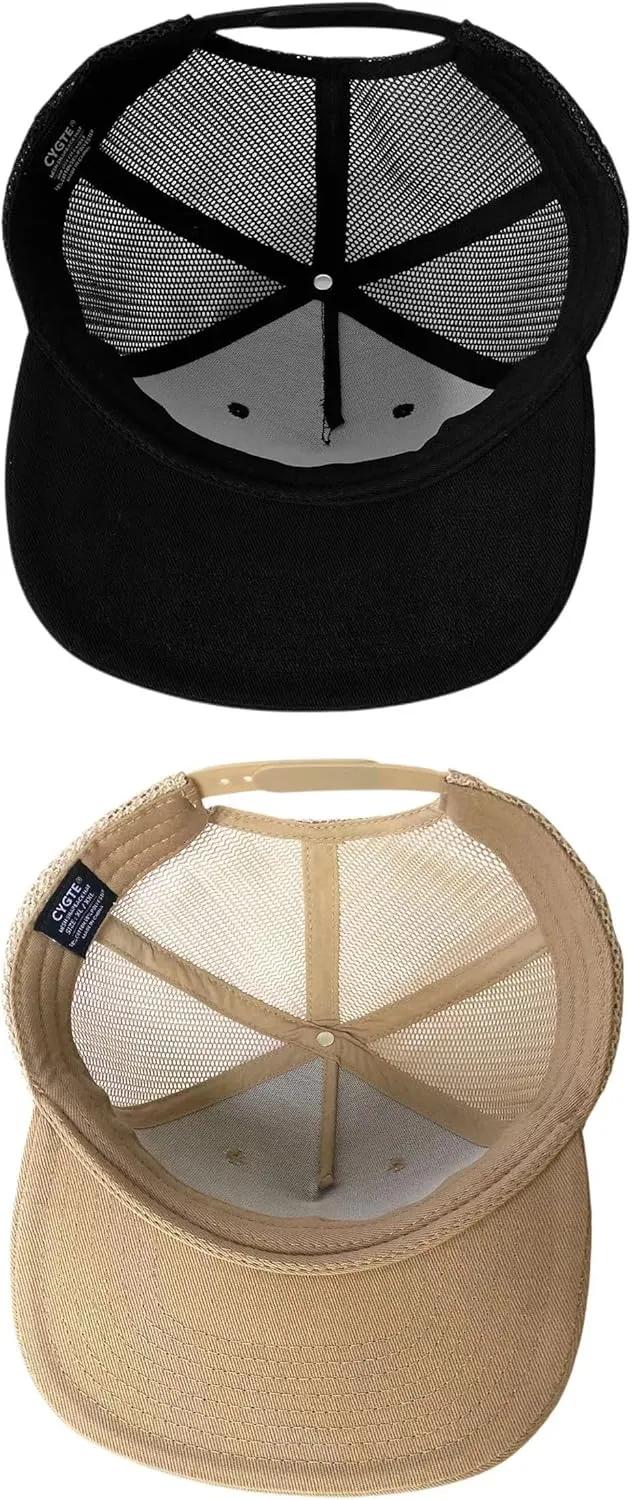 2 Pack XL Plus Size American Flag Trucker Hat Men's USA Patriotic Ball Cap,5 Panels, Flat BrimSnapback, Mesh-Back