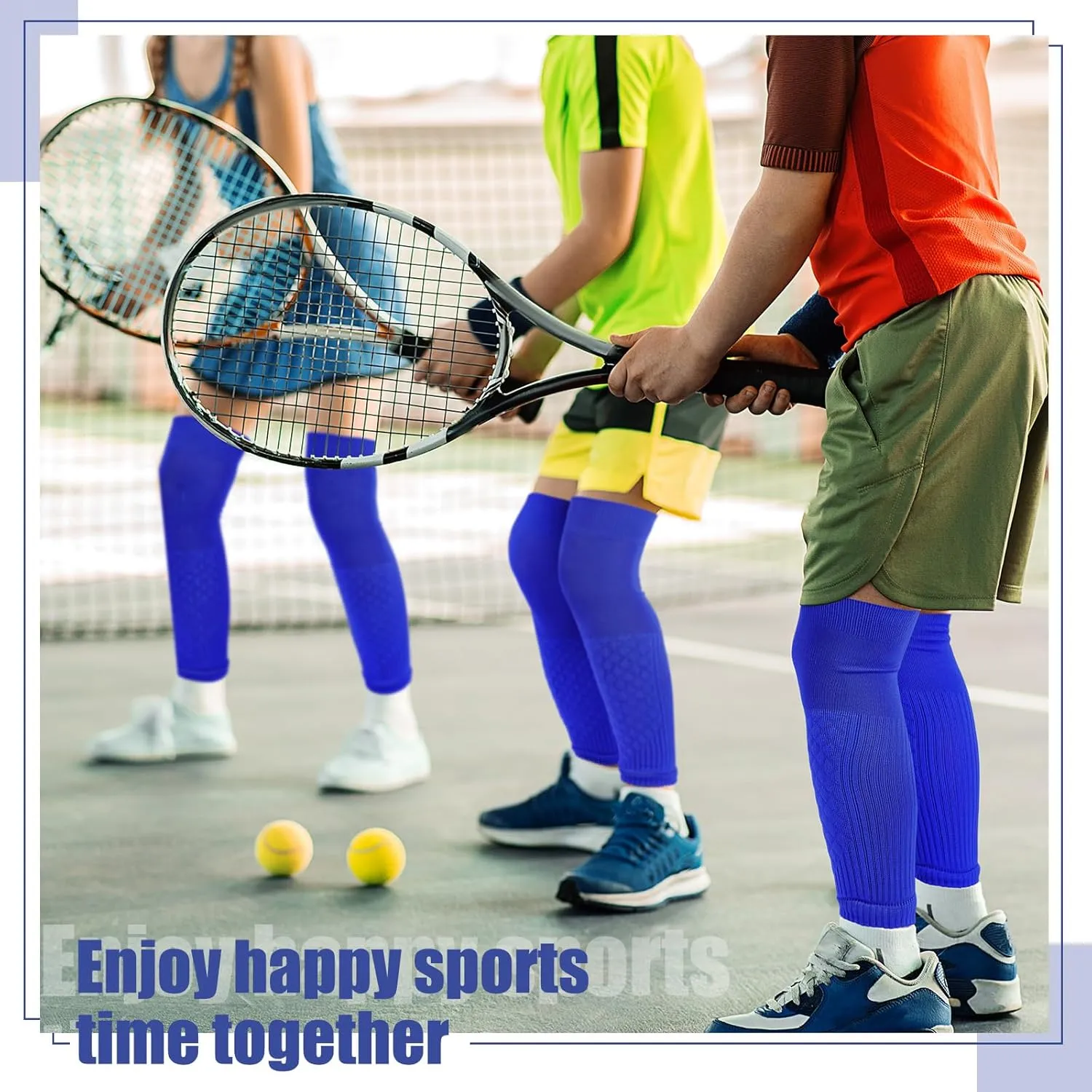 2 Pairs Full Length Leg Sleeves for boy Men and Women Protection Knee Compression Sports Running Basketbal(Medium,Blue)