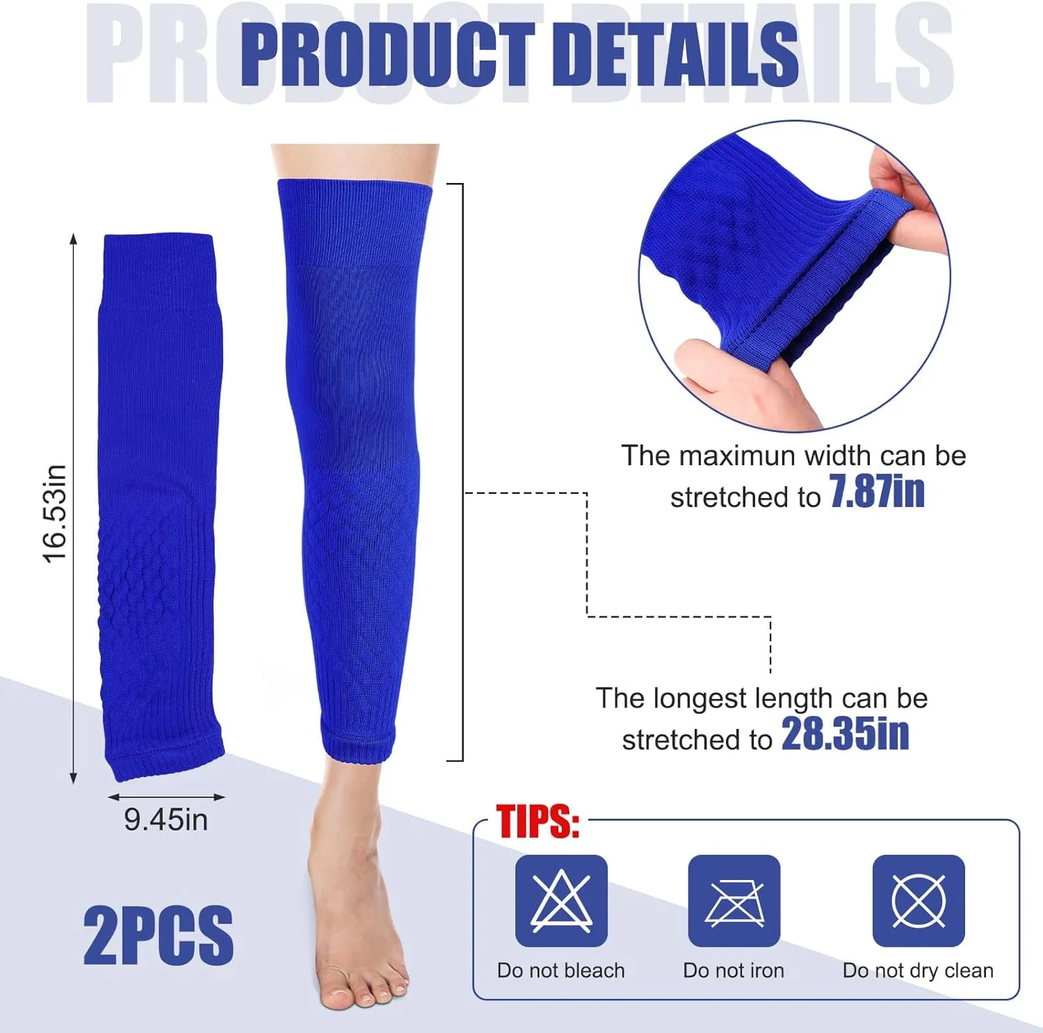 2 Pairs Full Length Leg Sleeves for boy Men and Women Protection Knee Compression Sports Running Basketbal(Medium,Blue)