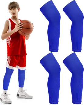 2 Pairs Full Length Leg Sleeves for boy Men and Women Protection Knee Compression Sports Running Basketbal(Medium,Blue)