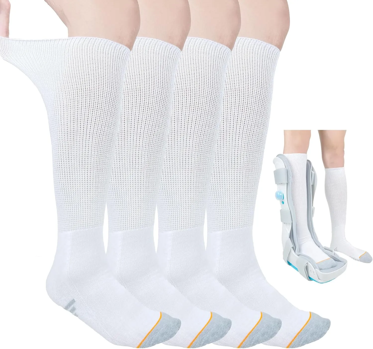 2 Pairs Walking Boot Socks Liner air Cam Walker Cast Socks Fracture Boot Brace Breathable Surgical Orthopedics Socks for Men Women, White