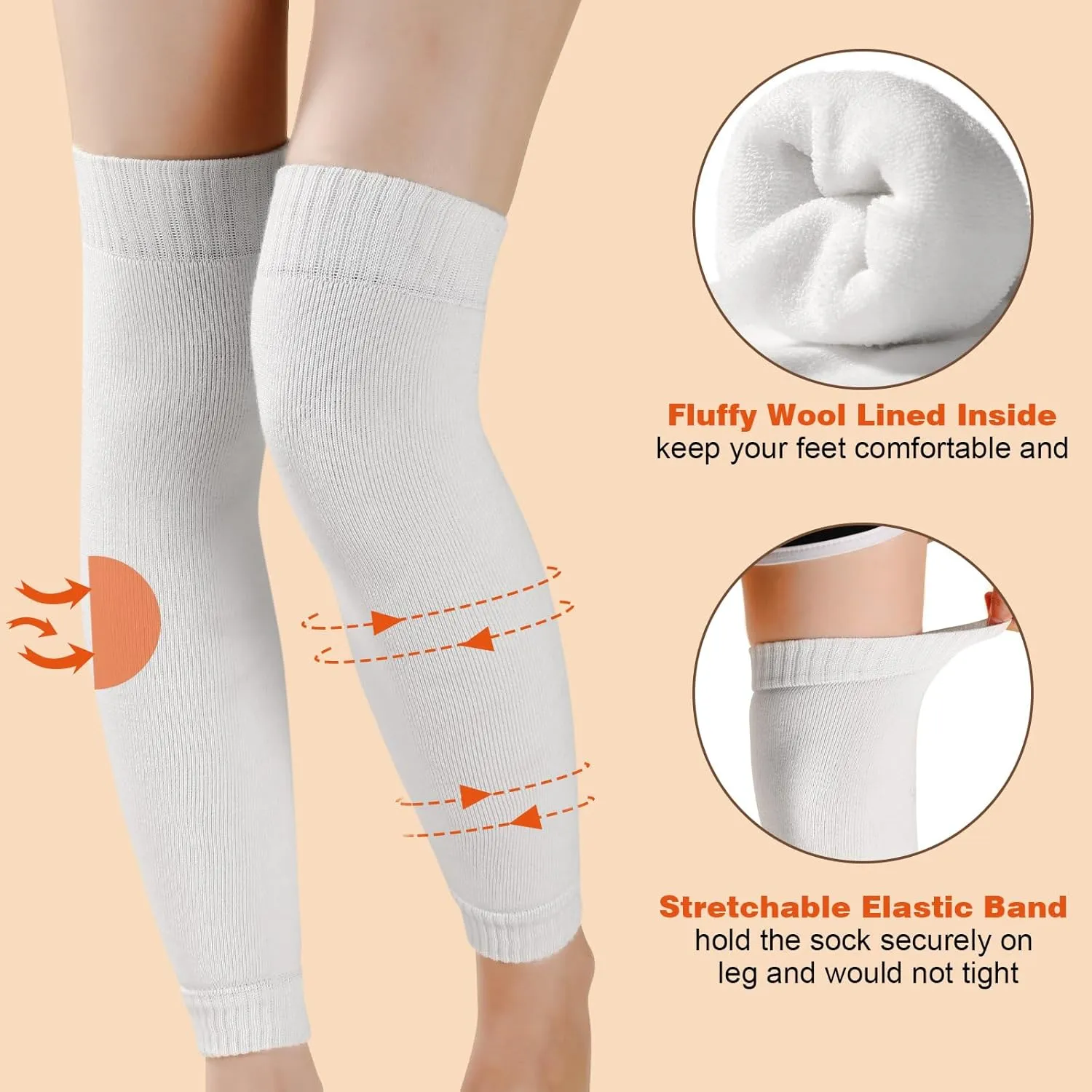 2 Pairs Warm Leg Warmers, Women's Winter Over Knee High Footless Socks Knit Warm Long Leg Warmers