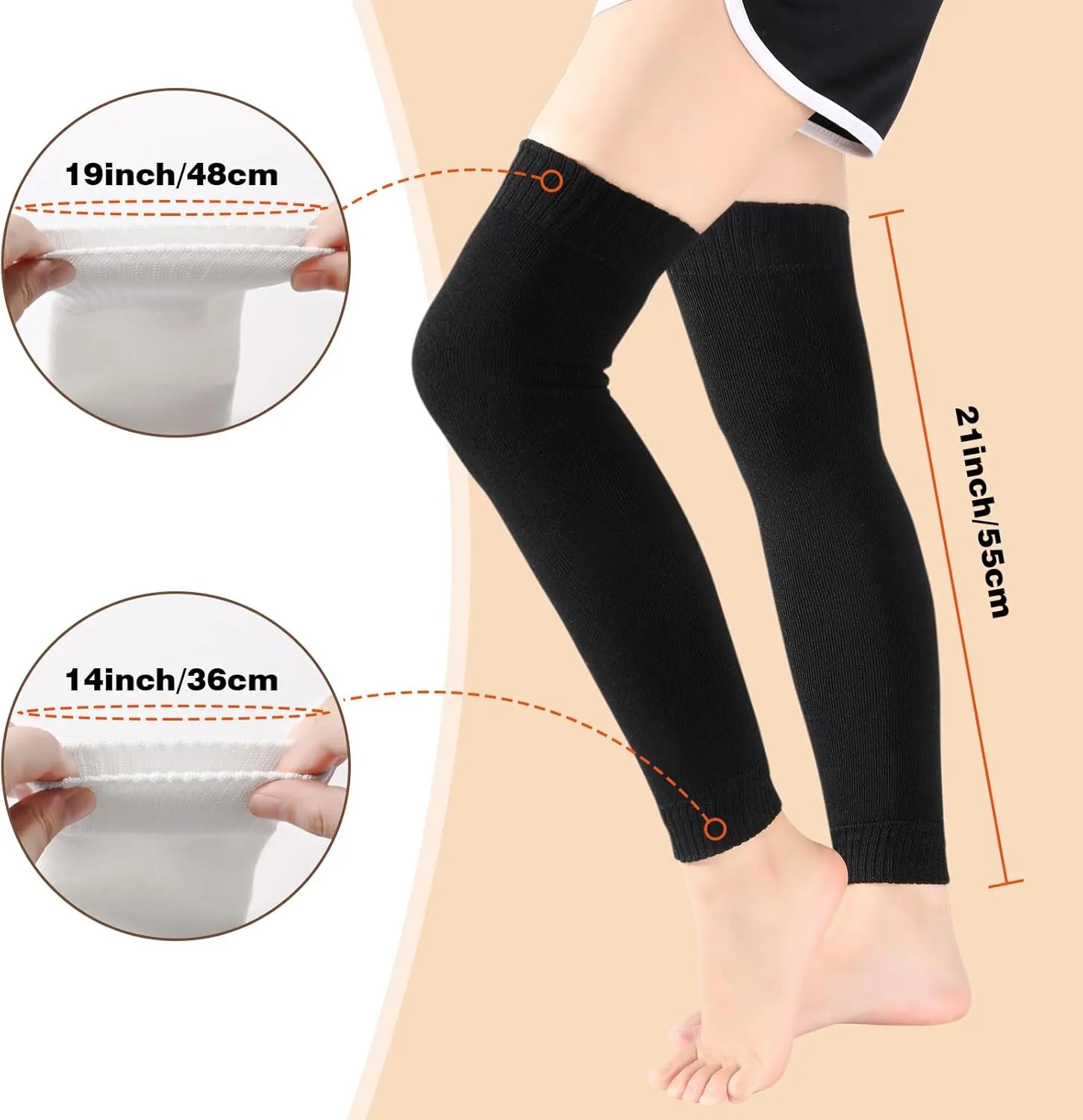 2 Pairs Warm Leg Warmers, Women's Winter Over Knee High Footless Socks Knit Warm Long Leg Warmers