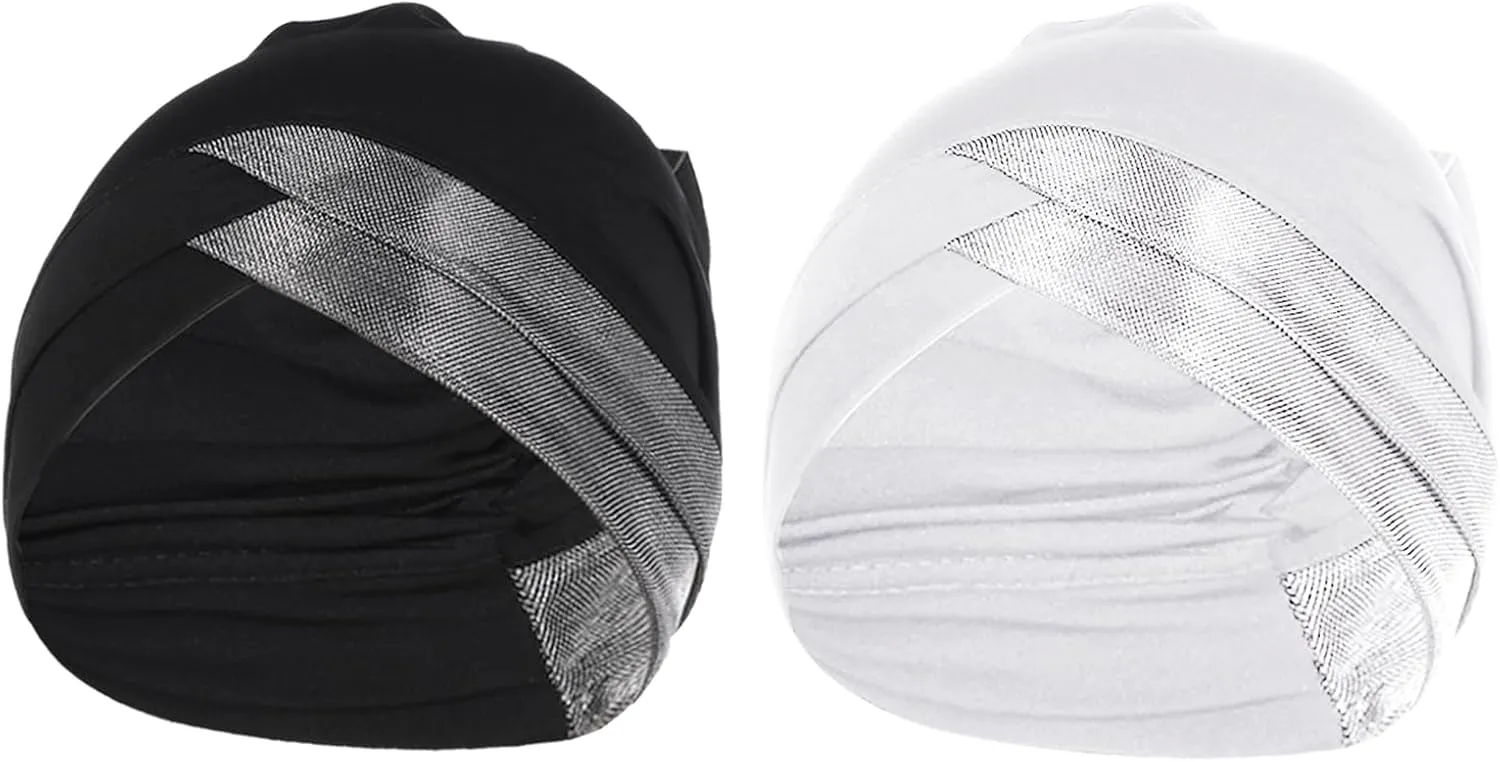 2 Pcs Womens Muslim Under Scarf Hijab Cap Stretch Sleep Hair Turban Head Wraps Bonnet Chemo Cap Beanie Hat Headwear