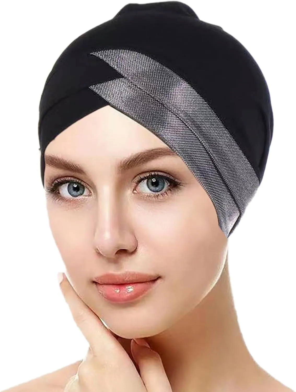 2 Pcs Womens Muslim Under Scarf Hijab Cap Stretch Sleep Hair Turban Head Wraps Bonnet Chemo Cap Beanie Hat Headwear
