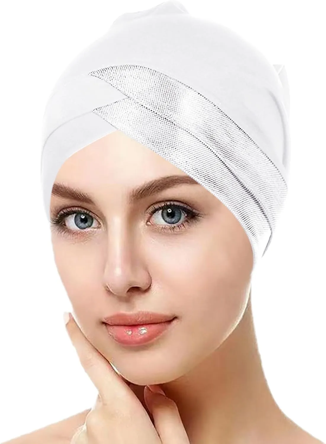 2 Pcs Womens Muslim Under Scarf Hijab Cap Stretch Sleep Hair Turban Head Wraps Bonnet Chemo Cap Beanie Hat Headwear
