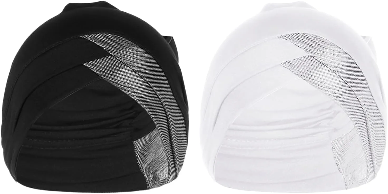 2 Pcs Womens Muslim Under Scarf Hijab Cap Stretch Sleep Hair Turban Head Wraps Bonnet Chemo Cap Beanie Hat Headwear