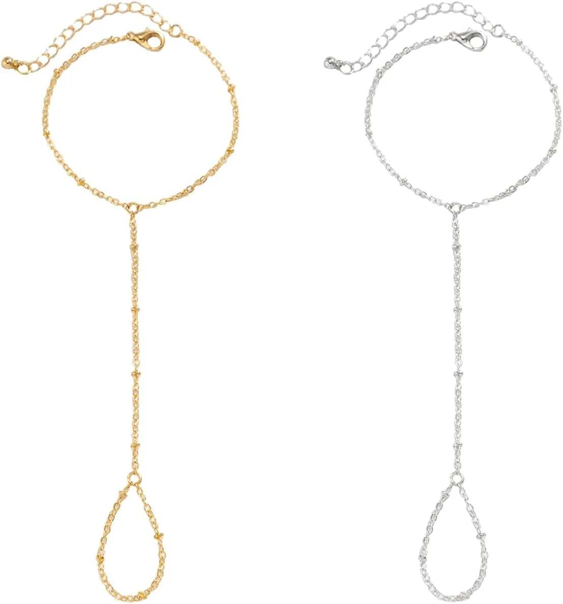2PCS Dainty Ring Bracelet Hand Chain Gold Silver Finger Bracelet Hand Bracelet with Finger Ring Wedding