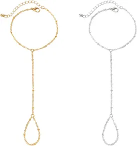 2PCS Dainty Ring Bracelet Hand Chain Gold Silver Finger Bracelet Hand Bracelet with Finger Ring Wedding