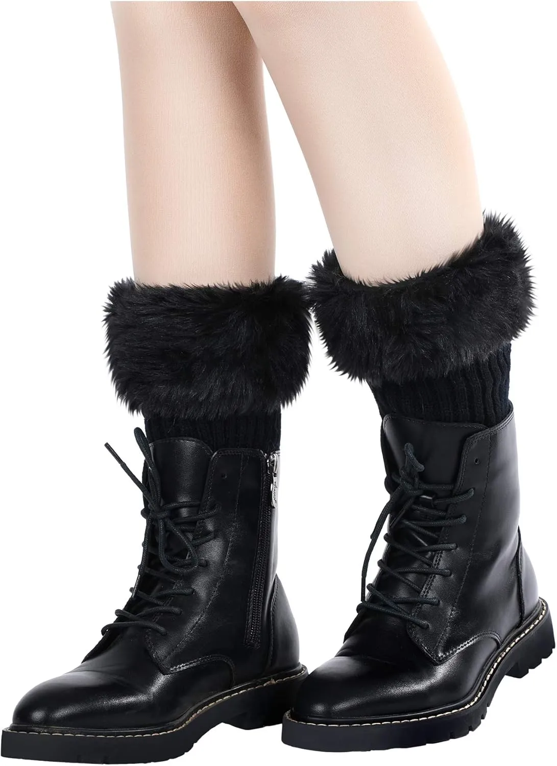 3 Pairs Women Faux Fur Trim Boot Cuff Winter Knitted Furry Top Cover Leg Warmers women Boot Socks