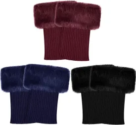 3 Pairs Women Faux Fur Trim Boot Cuff Winter Knitted Furry Top Cover Leg Warmers women Boot Socks