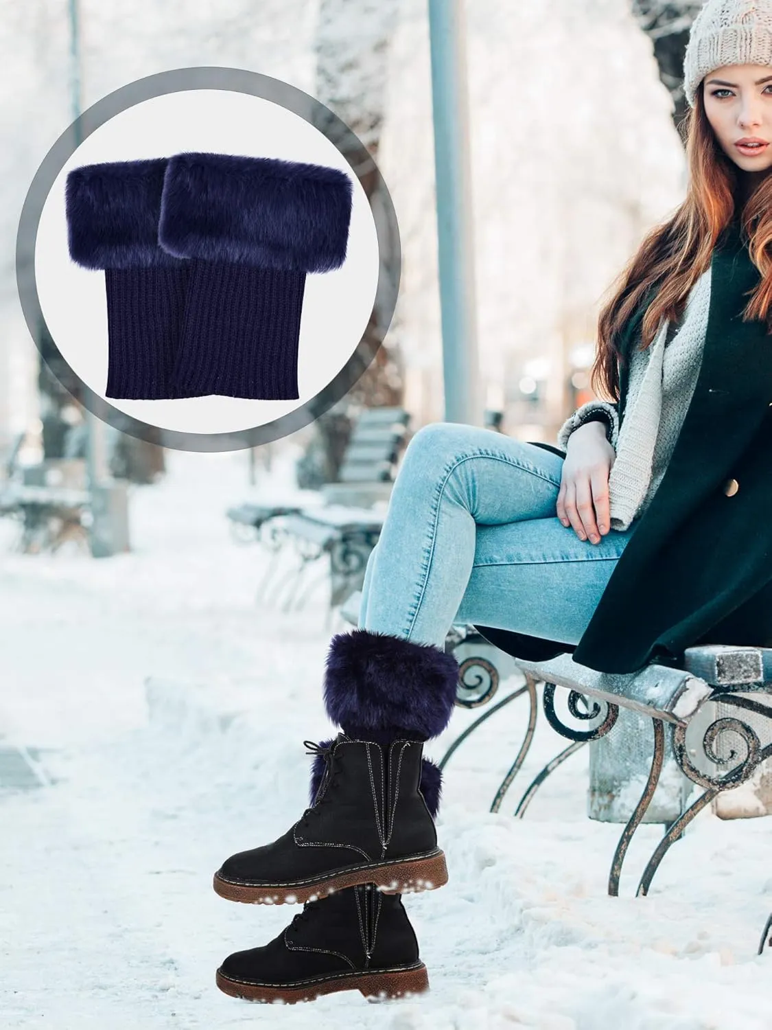 3 Pairs Women Faux Fur Trim Boot Cuff Winter Knitted Furry Top Cover Leg Warmers women Boot Socks