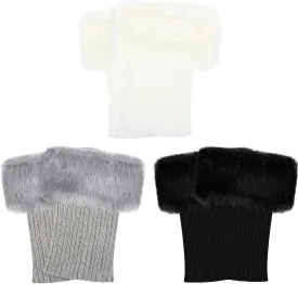 3 Pairs Women Faux Fur Trim Boot Cuff Winter Knitted Furry Top Cover Leg Warmers women Boot Socks