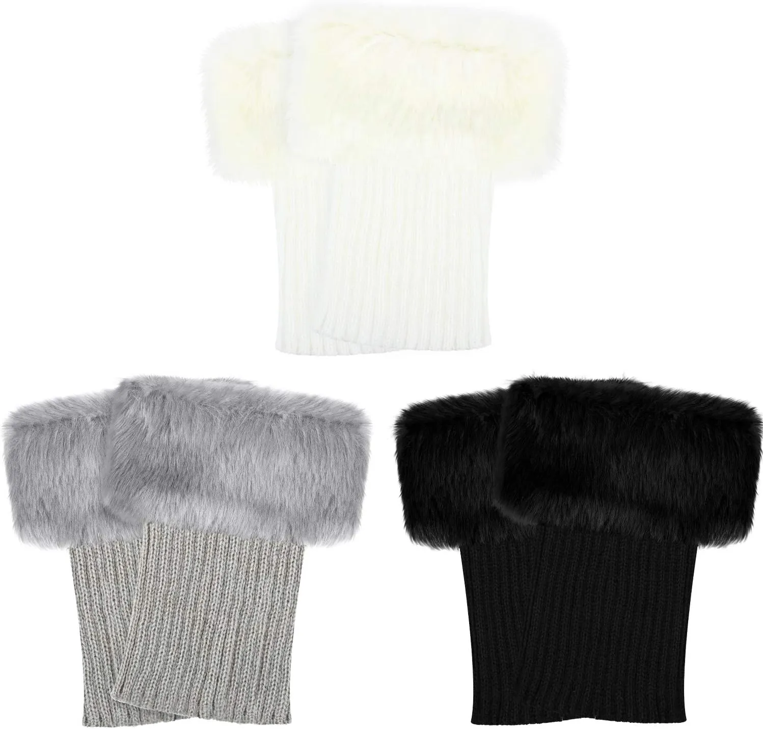 3 Pairs Women Faux Fur Trim Boot Cuff Winter Knitted Furry Top Cover Leg Warmers women Boot Socks