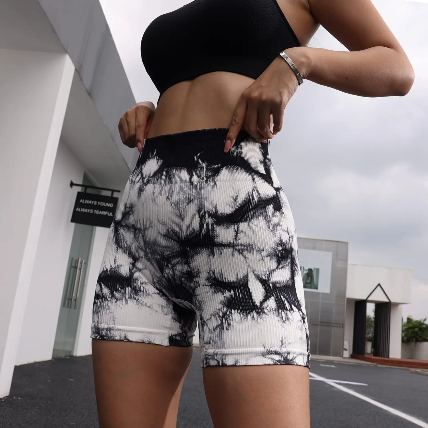 3 Piece Tie Dye Ribbed Workout Shorts for Women Seamless Gym Athletic Yoga High Waist Shorts