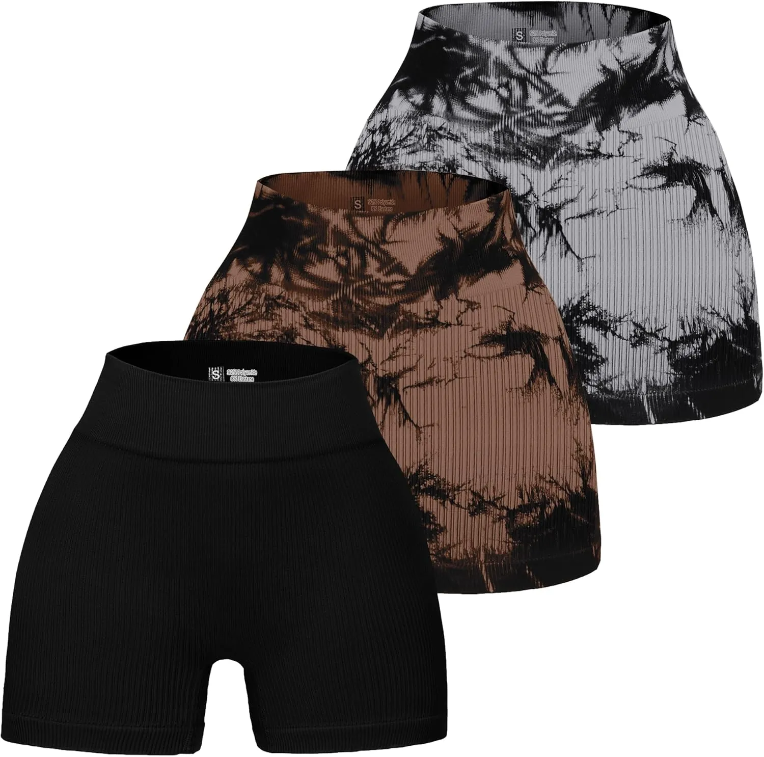 3 Piece Tie Dye Ribbed Workout Shorts for Women Seamless Gym Athletic Yoga High Waist Shorts