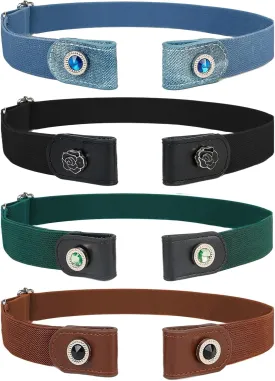 4 Pieces Buckle Free Stretch Belt Comfortable Invisible Elastic Belt Adjustable Belt
