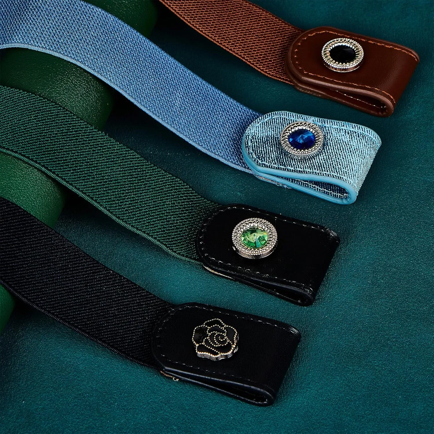 4 Pieces Buckle Free Stretch Belt Comfortable Invisible Elastic Belt Adjustable Belt