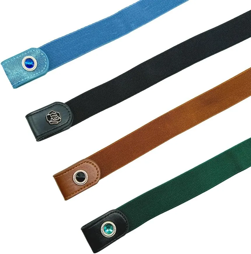 4 Pieces Buckle Free Stretch Belt Comfortable Invisible Elastic Belt Adjustable Belt