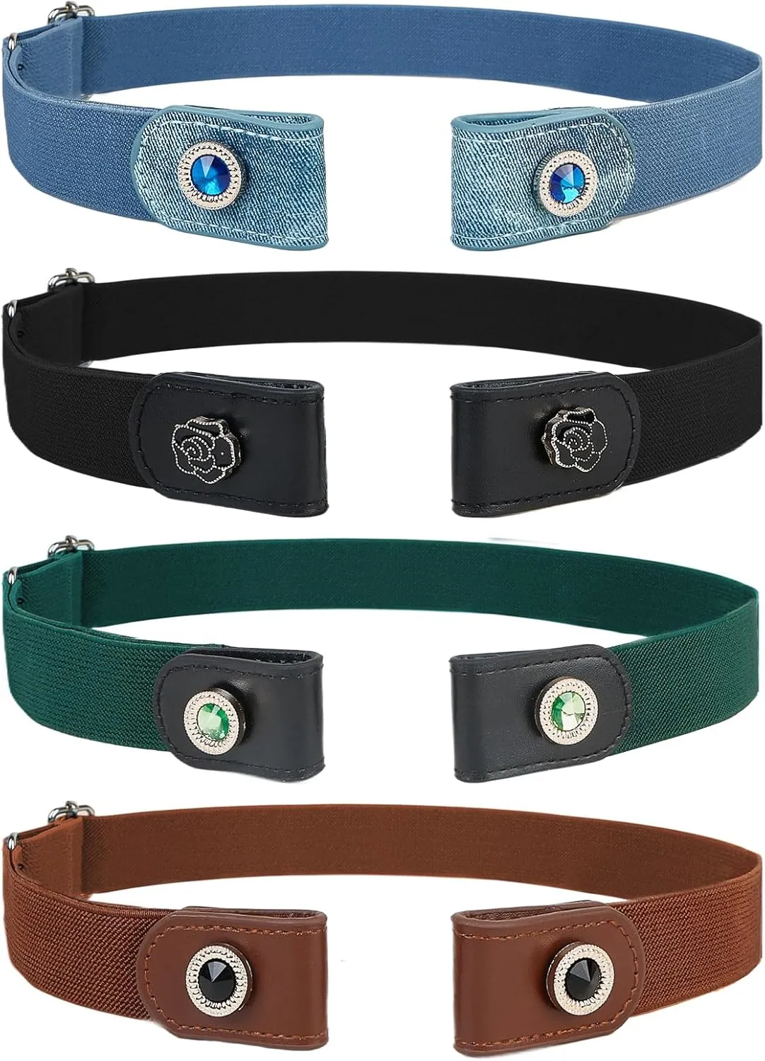 4 Pieces Buckle Free Stretch Belt Comfortable Invisible Elastic Belt Adjustable Belt