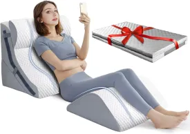 4Pcs Orthopedic Bed Wedge Pillow Set with 4Pcs Replacement Pillowcase, Incline Wedge Pillow for Back Pain Relief/Sleeping/Snoring/Post Surgery/Leg Elevation 20-in-1 Adjustable Memory Foam Wedge Pillow