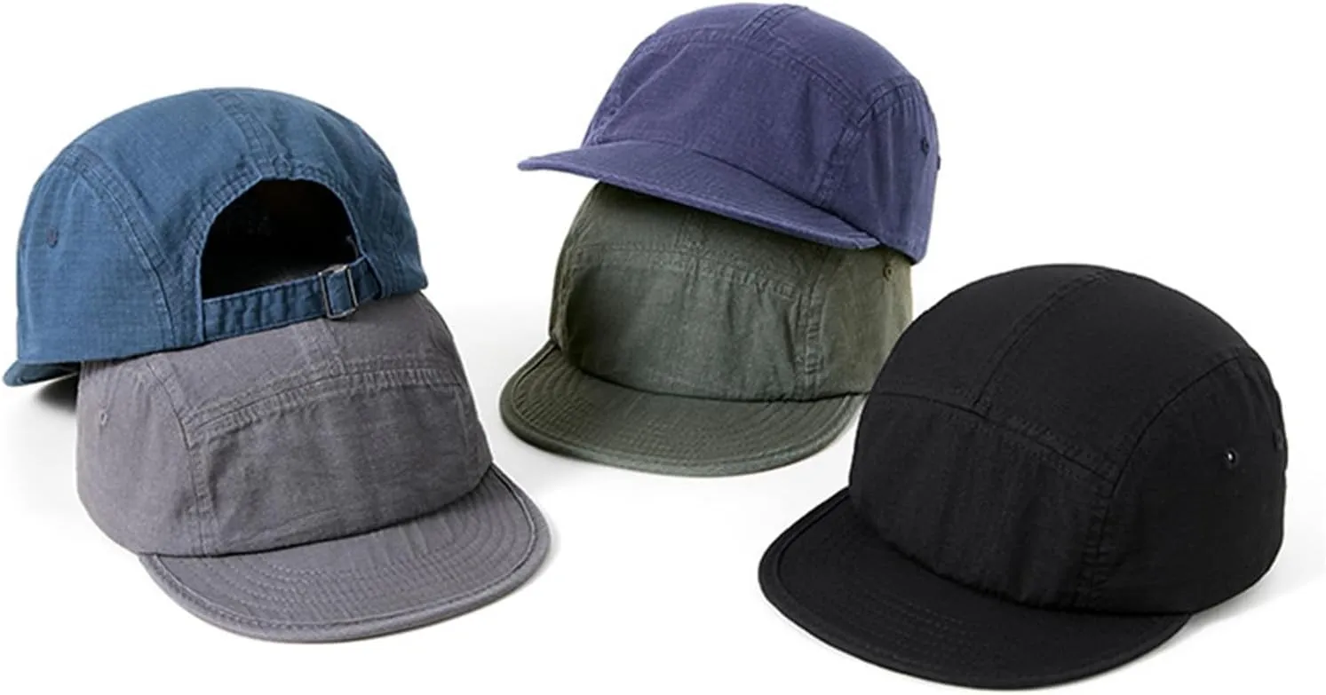 5 Panel Flat Brim Baseball Caps Vintage Washed Cotton Soft Bill Trucker Hats Short Brim Strapback Hip Hop Biker Board Cap