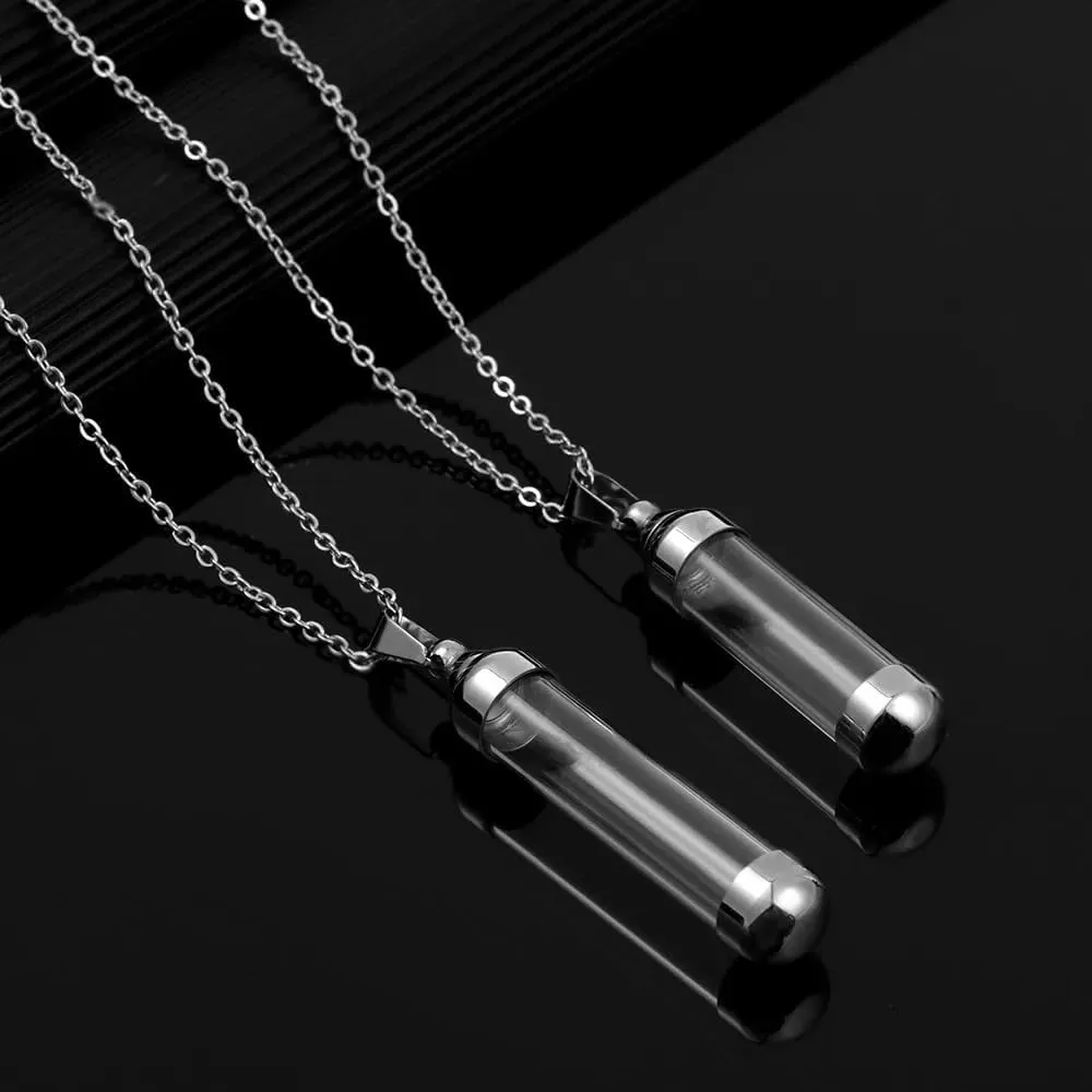 925 Sterling Silver Blood Vial Pendant Necklace for Women and Men - Glass Perfume Bottle Jewelry - Water Container Jar for Liquid Oil Diffuser