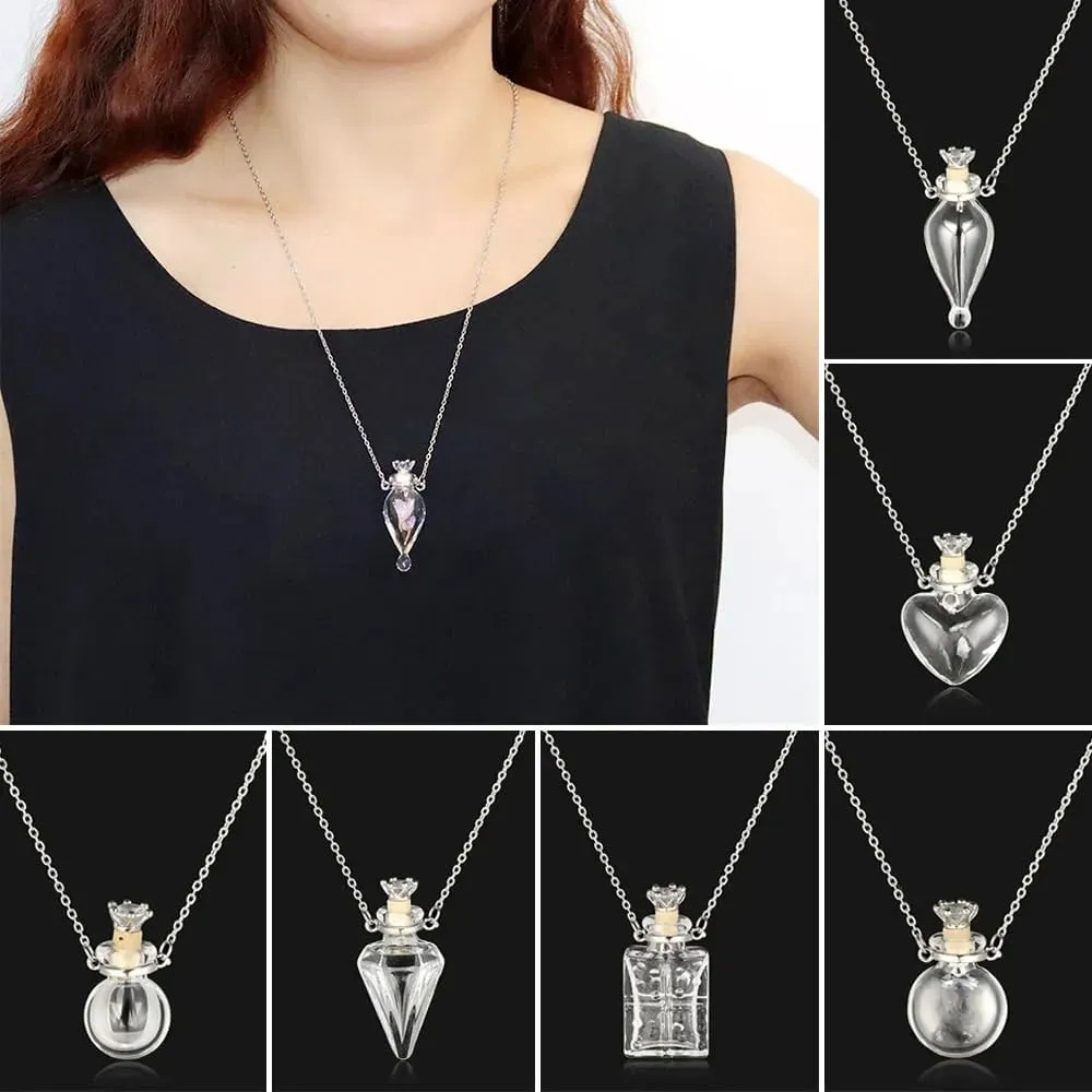 925 Sterling Silver Blood Vial Pendant Necklace for Women and Men - Glass Perfume Bottle Jewelry - Water Container Jar for Liquid Oil Diffuser