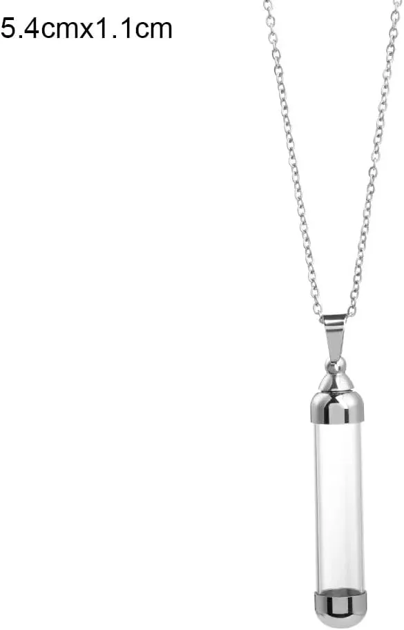 925 Sterling Silver Blood Vial Pendant Necklace for Women and Men - Glass Perfume Bottle Jewelry - Water Container Jar for Liquid Oil Diffuser