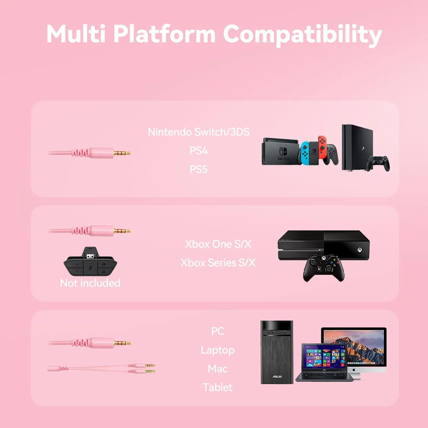 A88 Gaming Headset with Microphone, Stereo Wired Noise Cancelling Over-Ear Headphones with Mic for Pc, Ps5, Xbox One Series X/s, Ps4, Computer, Laptop, Mac, Nintendo, Gamer (Pink)
