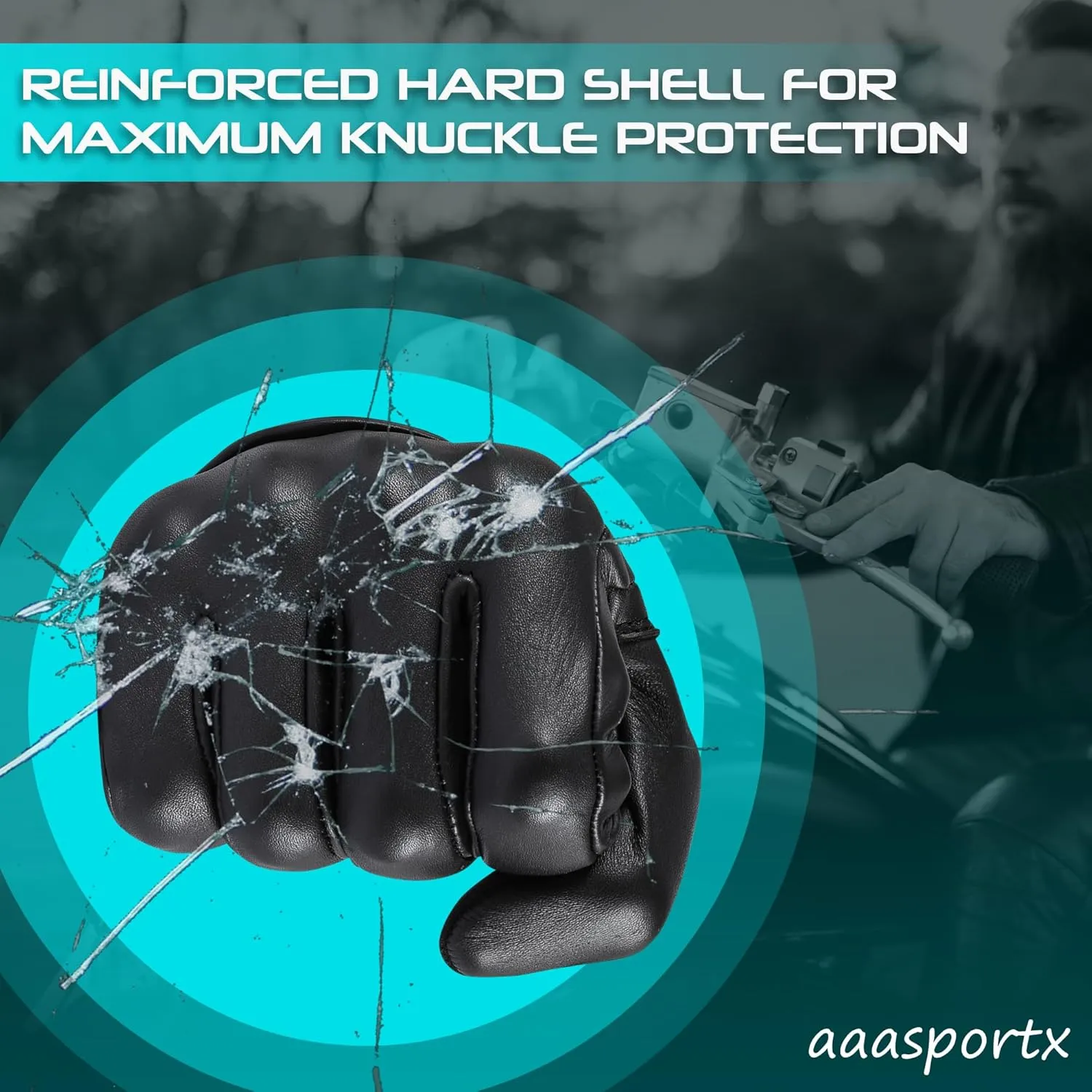 aasportx Motorcycle Gloves - Men's Leather Motorbike Gloves with Touchscreen Function - Non-Slip Pads for Men & Women