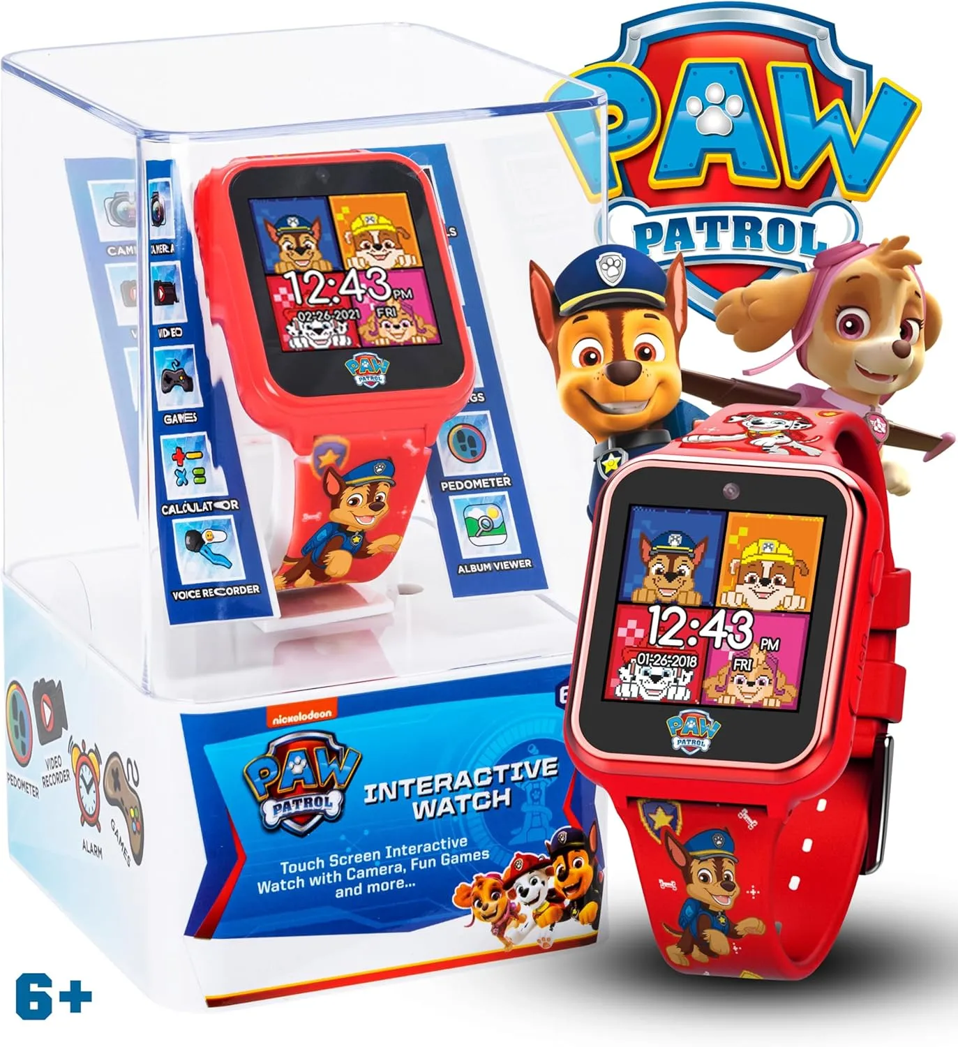 Accutime Paw Patrol Smart Watch with Camera for Kids and Toddlers - Interactive Smartwatch for Boys & Girls Featuring Games, Voice Recorder, Calculator, Pedometer, Alarm, Stopwatch, with USB Cable