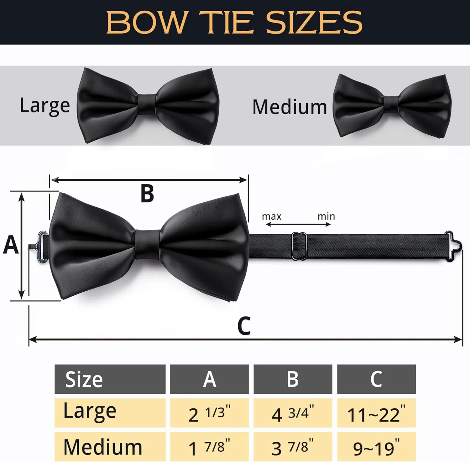 Adam Young Men's Bow Ties Pre-Tied Style Formal Satin Classic Bowtie for Tuxedo Faux Silk