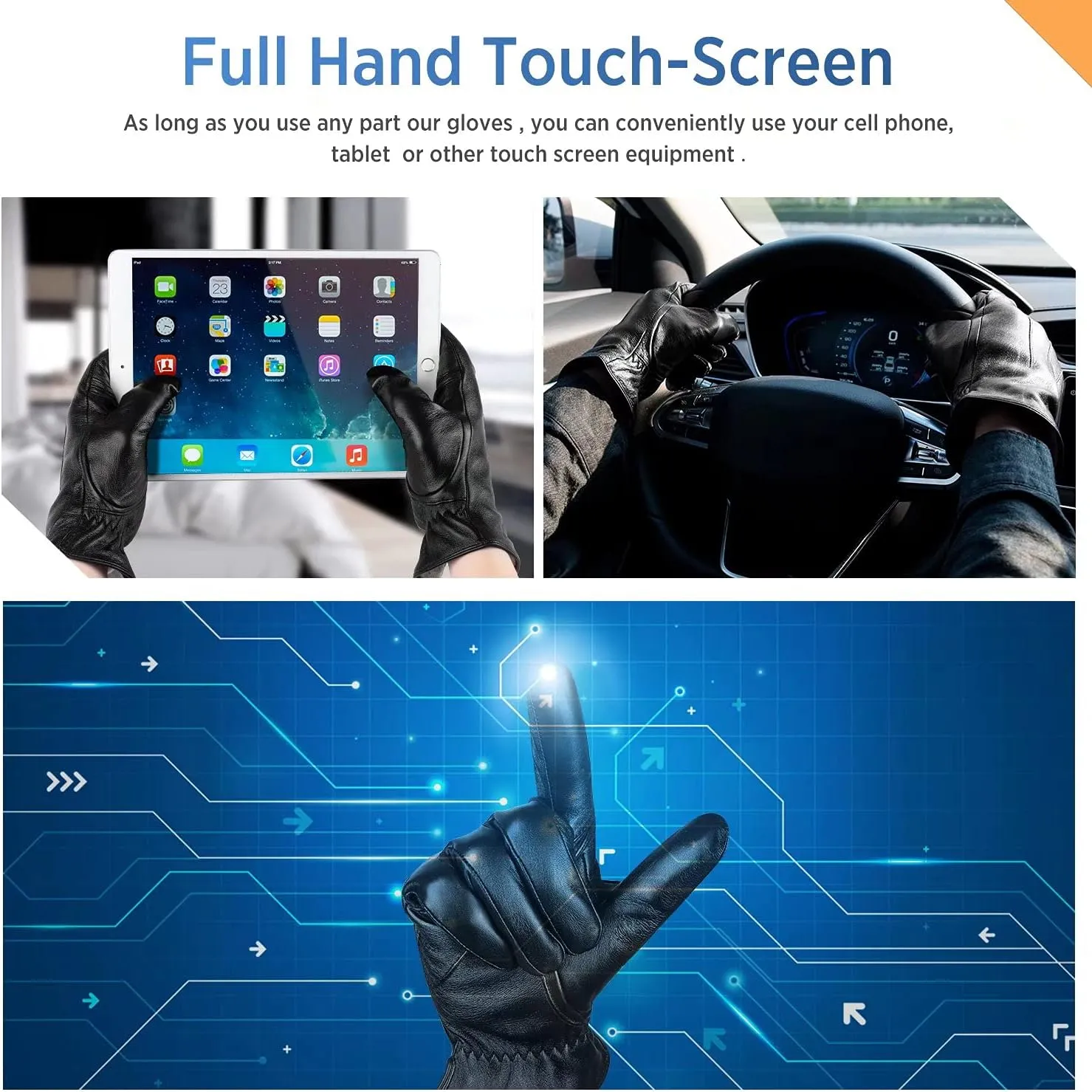 Alepo Genuine Sheepskin Leather Gloves for Men, Winter Warm Touchscreen Texting Cashmere Lined Driving Motorcycle Gloves