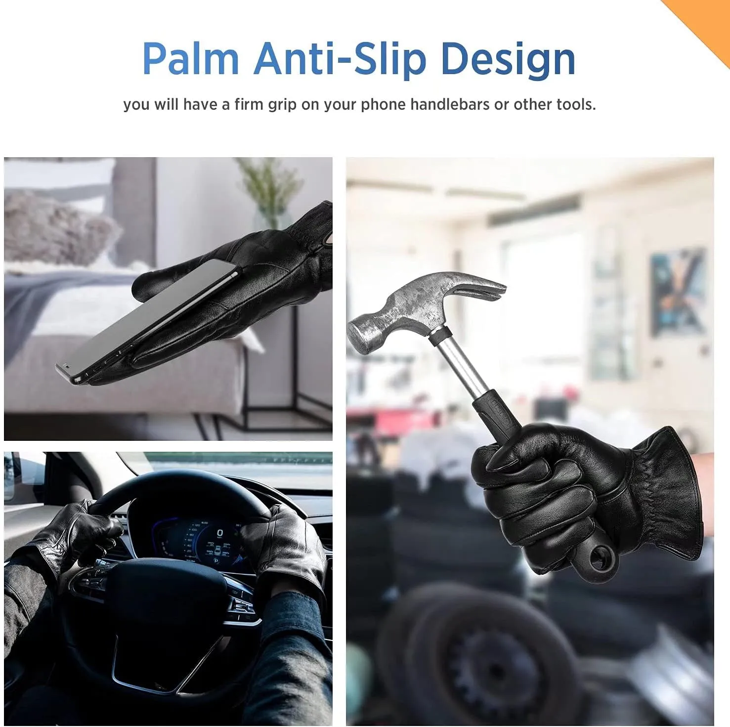 Alepo Genuine Sheepskin Leather Gloves for Men, Winter Warm Touchscreen Texting Cashmere Lined Driving Motorcycle Gloves