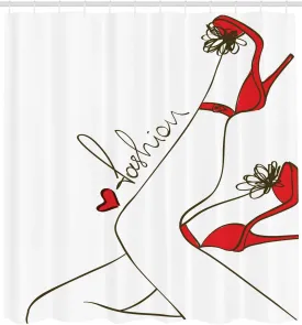 Ambesonne High Heels Shower Curtain, Fashion Typography Woman Legs Minimalist Style Simplistic Drawing, Cloth Fabric Bathroom Decor Set with Hooks, 105 Inches Extra Wide,