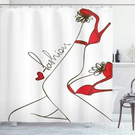 Ambesonne High Heels Shower Curtain, Fashion Typography Woman Legs Minimalist Style Simplistic Drawing, Cloth Fabric Bathroom Decor Set with Hooks, 69" W x 70" L, Multicolor