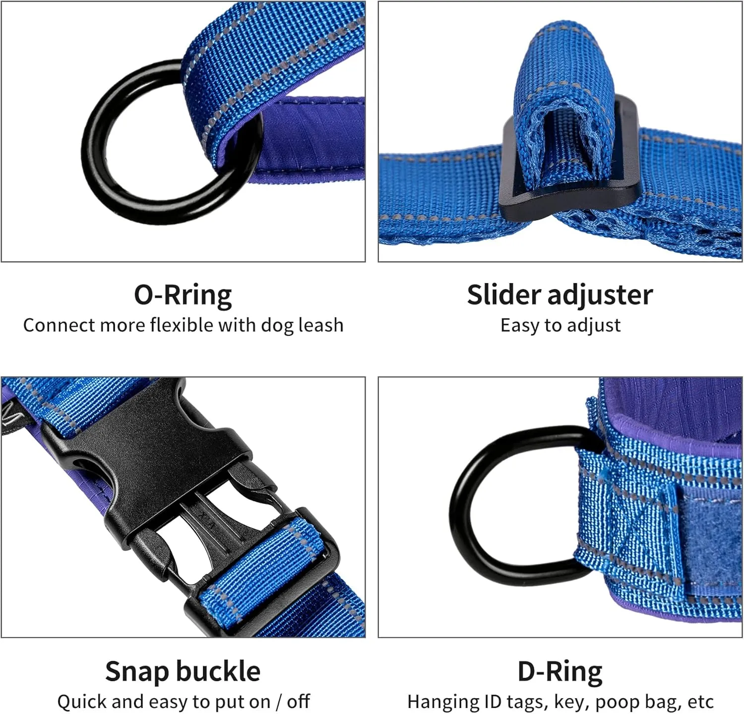 Annchwool No Pull Dog Harness with Soft Padded Handle,Reflective Strip Escape Proof and Quick Fit to Adjust Dog Harness,Easy for Training Walking for Small & Medium and Large Dogs(Blue,S)