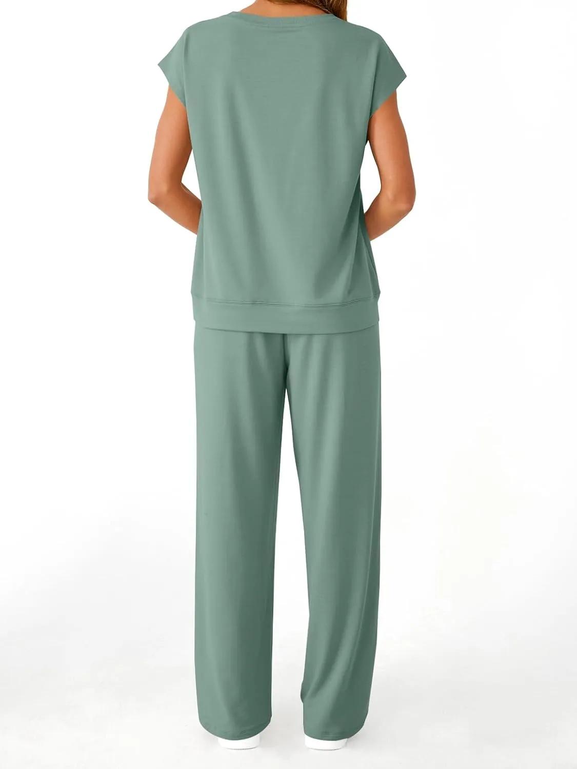AUTOMET Women's 2 Piece Lounge Set Casual Cap Sleeve Top Wide Leg Pants Summer Vacation Outfits