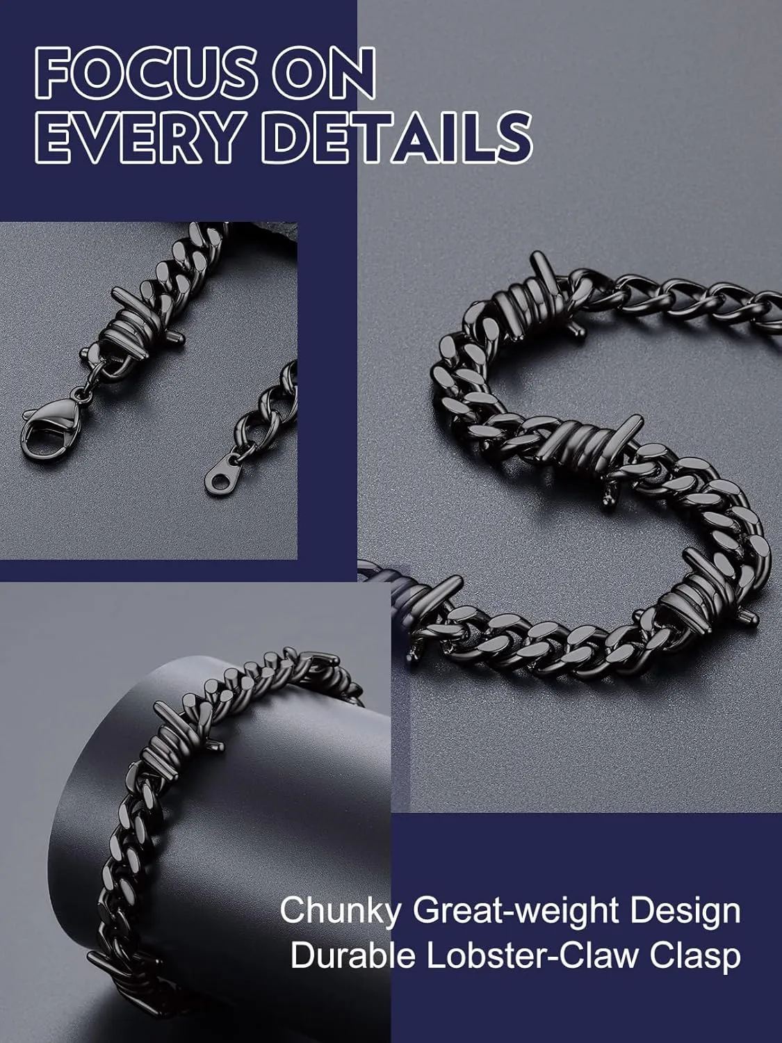 Bandmax Cuban Link Chain Bracelet for Men Women, Silver/Gold/Black Hip Hop Punk Biker Hand Chain Bracelets 7"-9" Mens Chunky Chain Jewelry